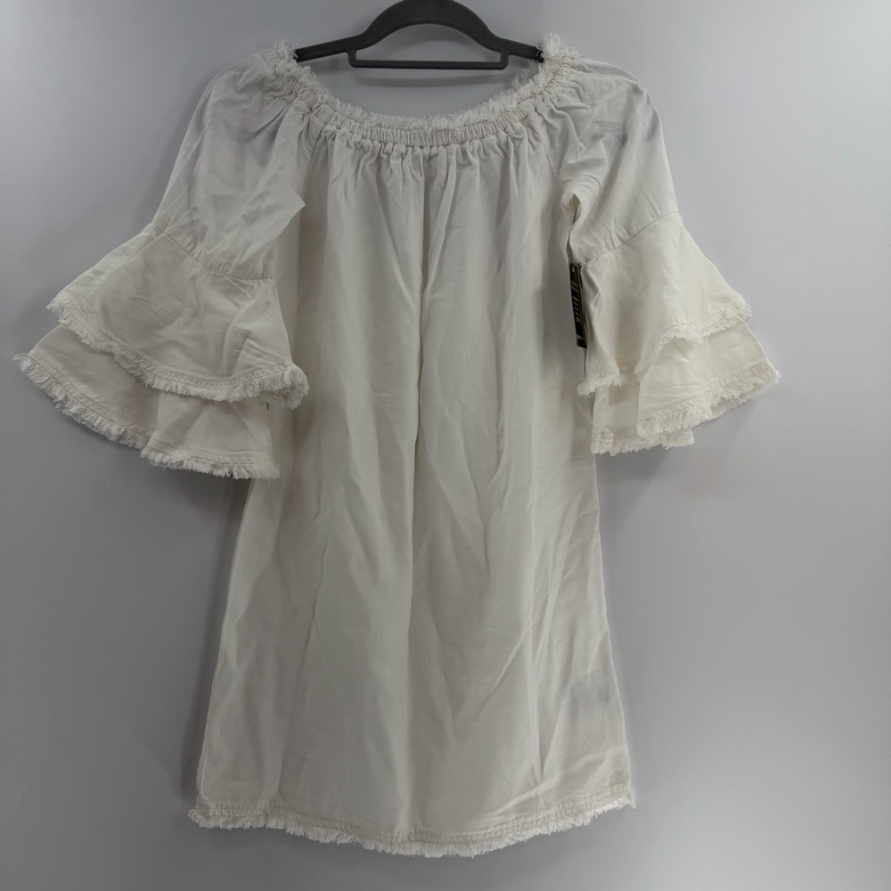 Boston Proper Tencel Off-the-Shoulder Dress size XXS NWT White raw hem boho